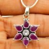 Ruby, Zircon Pendent Faceted With Snake Chain ,925 Sterling Silver Pendant, Floral Pendent, Wedding Jewelry, For Girls And Women, Gift Item, P0005-GS