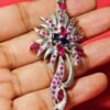 Natural Ruby, Blue Sapphire Pendant, 925 Silver Pendant, Elegant Pendant, Gift For Her, Big Pendant, Wedding Jewelry, Ruby Silver Pendant P0006-GS