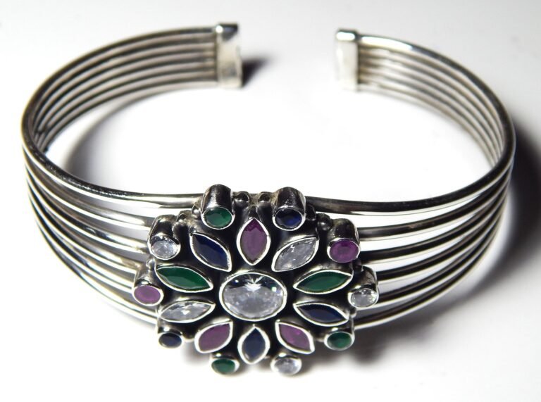 Natural Emerald Ruby, Sapphire Cubic zirconia Bangle, Silver jewelry,925 Sterling Silver Bangle, Gift, Handmade Bangle, Gemstone Bangle B0001-GS