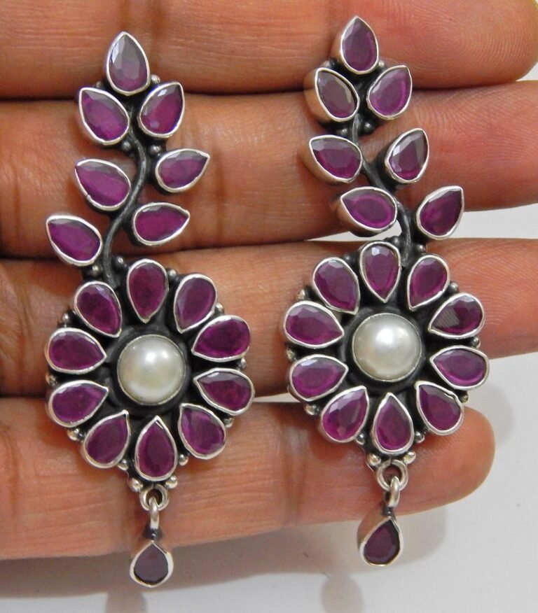 Ruby, Fresh water Pearl Earring Stud ,925 Sterling Silver Jewelry earring with gemstone Ruby, Handmade, Gift for Girls & Women E0742-GS
