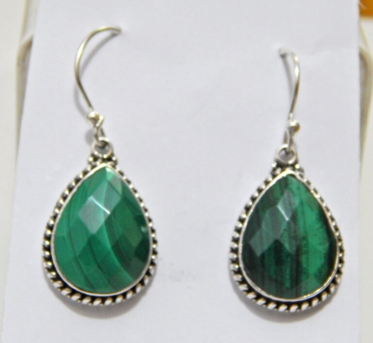Natural Malachite Earring-925 Sterling Silver Jewelry- Gemstone Malachite Faceted Handmade- For Girls & Women Gift for her E0725-GS