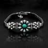 Natural Turquoise & Freshwater Pearl Floral Chain Bracelet in 925 Sterling Silver Natural Multi Gemstone Silver Floral Bracelet BR0114-GS