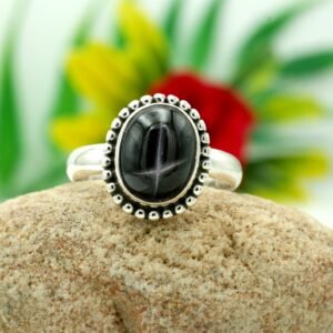 Natural Black Star Sapphire 925 Sterling Silver Ring Black star Oval Cabochon gemstone handmade Silver ring Jewelry R0189-GS