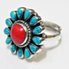 Coral & Turquoise Ring in 925 Sterling Silver | 925 Sterling Silver Ring | Turquoise Silver Ring | Coral Silver Ring | Flower Ring R0032-GS