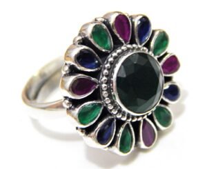 Ruby, Green Onyx blue Onyx Ring in 925 Sterling Silver Floral Jewelry ,925 Silver Jewelry, Zircon ring, Ruby Ring, Onyx Ring, Handmade ring R0185-GS