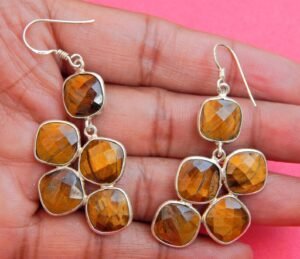 Natural Tiger's Eye Earring 925 Sterling Silver Jewelry With Gemstone Tiger's Eye faceted For Girls & Women Gift item handmade earring E0091-GS