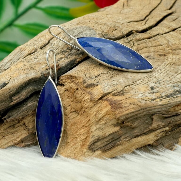 Natural Lapis Lazuli Bezel earring in 925 Sterling Silver, Wedding Earring, Elegant Earring, Gift For her Handmade earring E0499-GS
