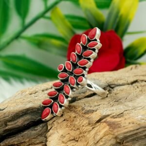 Natural Coral Rings, 925 Sterling Silver Jewelry Ring With Gemstone Coral cabochon For Girls & Women Gift Rings Handmade Ring gift for her R0174-GS