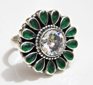 Natural Green Onyx , cubic zirconia Ring-925 Sterling Silver Jewelry, Wedding Ring , Adjustable Ring , Handmade Ring , Gift For Her R0171-GS