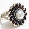 natural garnet pearl ring 925 sterling silver jewelry handmade ring gemstone ring women ring wedding ring gift for her R0176-GS