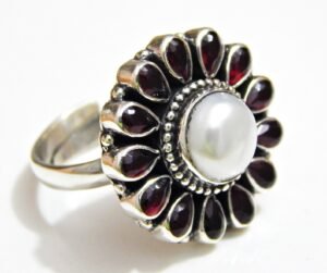 natural garnet pearl ring 925 sterling silver jewelry handmade ring gemstone ring women ring wedding ring gift for her R0176-GS