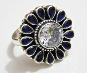 Blue Onyx Zircon Ring in 925 Sterling Silver Floral Jewelry ,925 Silver Jewelry, Zircon ring, Ruby Ring, Onyx Ring, Handmade ring R0172-GS