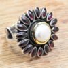 natural garnet pearl ring 925 sterling silver jewelry handmade ring gemstone ring women ring wedding ring gift for her R0235-GS