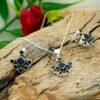 Natural Genuine Blue Sapphire Earring Necklace Set in 925 Sterling Silver Natural Gemstone Pendant & Earring Silver Set , Anniversary Gift NS0039-GS