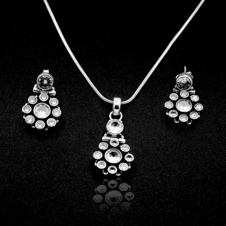 Natural Cubic Zirconia Gemstone Floral Earring Stud & Necklace Set 925 Sterling Silver Gemstone Earring And Silver Jewelry, Anniversary Gift NS0019-GS