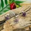 Natural Ruby Gemstone Floral Earring & Necklace Set 925 Sterling Silver Gemstone Studs Earring And Necklace Silver Jewelry, Anniversary Gift NS0018-GS