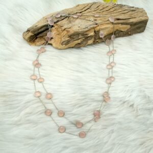 Pink Gemstone Long Necklace 925 Sterling Silver Jewelry Rose Quartz Gemstone Necklace Minimalist Jewelry Wedding Gift Item Anniversary Gift NL0188-GS