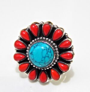 Natural Coral, Turquoise oxide Rings, 925 Sterling Silver Jewelry Ring With Gemstone Coral cabochon For Girls & Women Gift Rings handmade R0206-GS
