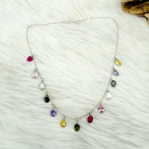Natural Multi Gemstone Necklace jewelry-925sterling silver Mix Gemstone Necklace handmade necklace Anniversary Gift For Her NL0163-GS