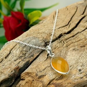 Sterling Silver Onyx Necklace Natural Yellow Onyx Gemstone 925 Sterling Silver Necklace Jewelry Anniversary Gift For Her NL0140-GS