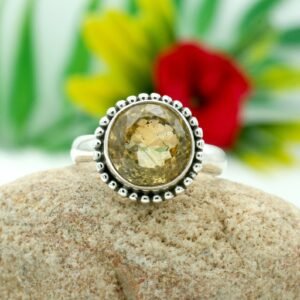 Natural High Quality Citrine Vintage Ring in 925 Sterling Silver Natural Round Faceted Citrine Gemstone Silver Jewelry Ring R0215-GS