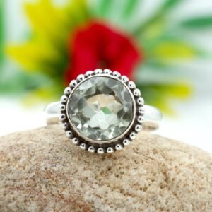 Natural Rare Green Amethyst Vintage Ring in 925 Sterling Silver Natural Amethyst Round Faceted Gemstone Silver Jewelry Ring R0217-GS