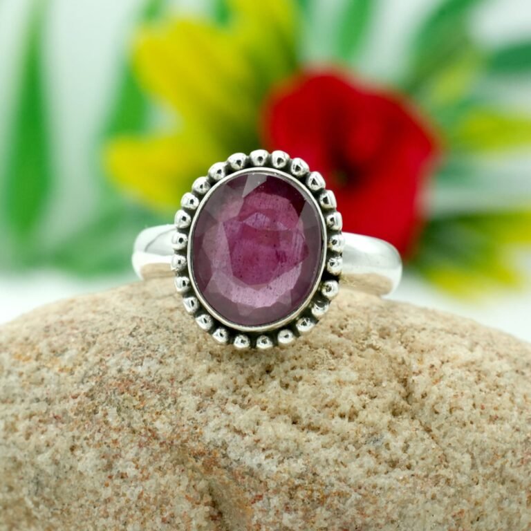 Natural Vintage Ruby Ring in 925 Sterling Silver Natural Ruby Oval Gemstone Silver Jewelry Ring R0218-GS