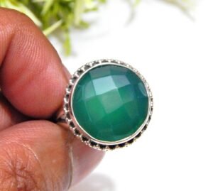 Natural Green Onyx Ring 925 Sterling Silver Onyx Gemstone Faceted Ring Handmade Jewelry Gift For Her R0095-GS