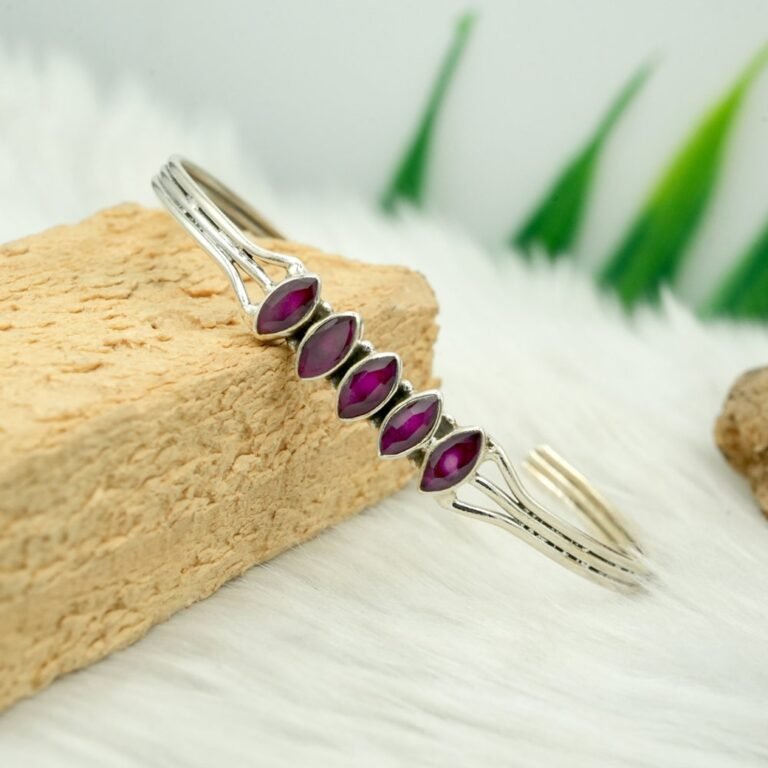 Ruby Gemstone Bangle Bracelet, Silver jewelry,925 Sterling Silver Bangle, Handmade Bangle, Ruby Gemstone Silver Bangle Bracelet B0042-GS