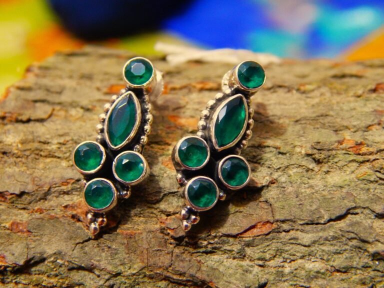 green onyx Earrings stud 925 Sterling Silver Jewelry With gemstone green onyx faceted Anniversary Gift handmade earring gift for her E0316-GS