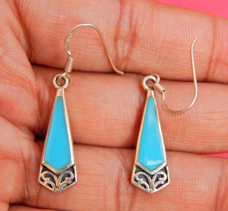 Turquoise Earrings, 925 Sterling Silver , Turquoise Jewelry, Genuine turquoise, Handmade Jewelry, Gift for herm E0815-GS