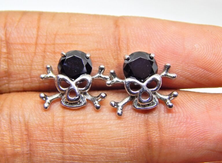 925 Sterling Silver Punk Studs Black Onyx Gemstone Earring Studs Silver Onyx Earring Studs Jewelry E0852-GS