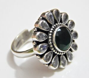 Natural Green Onyx , cubic zirconia Ring-925 Sterling Silver Jewelry, Wedding Ring , Adjustable Ring , Handmade Ring , Gift For Her R0173-GS