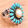 Natural Turquoise & Fresh Water Pearl Ring in 925 Sterling Silver, Handmade Ring, Floral Jewelry, 925 Sterling Silver Ring, Adjustable Ring R0025-GS