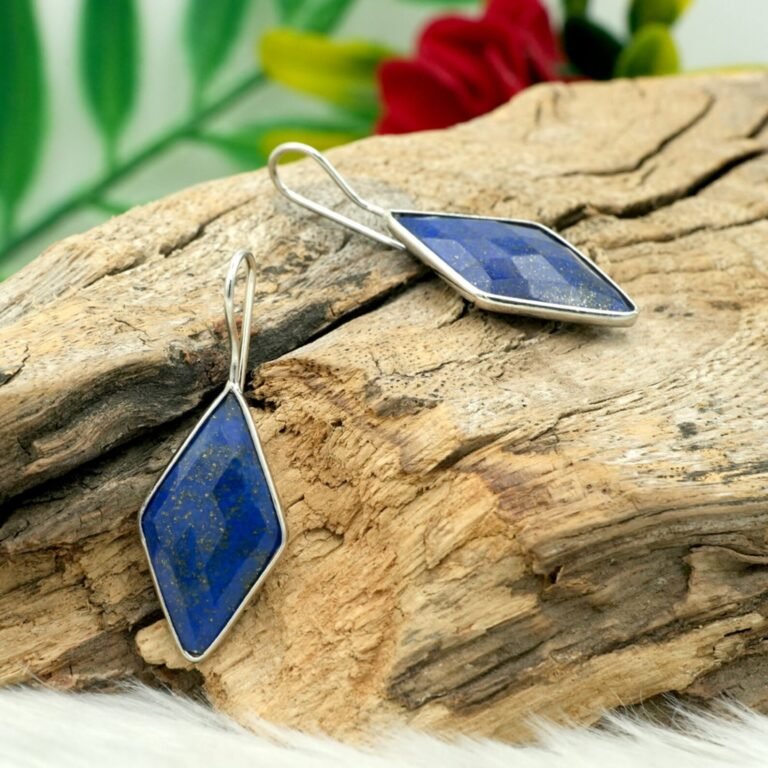 925 Sterling Silver Gemstone Earring Natural Fancy Kite Shape Faceted Lapis Lazuli Gemstone Silver Earring Jewelry E0371-GS