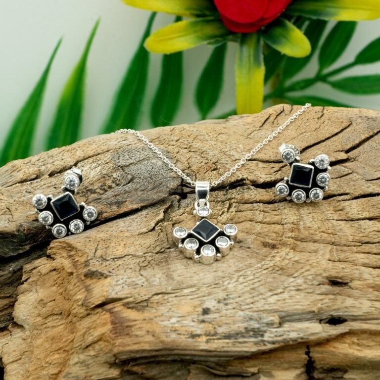 Natural Multi Gemstone Floral Earring Stud & Pendant Set in 925 Sterling Silver Gemstone Studs Earring And Pendant With Silver Chain Jewelry NS0029-GS