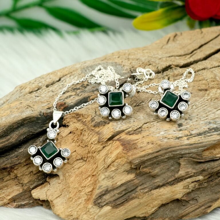Natural Multi Gemstone Floral Earring Stud & Pendant Set in 925 Sterling Silver Gemstone Studs Earring And Pendant With Silver Chain Jewelry NS0026-GS
