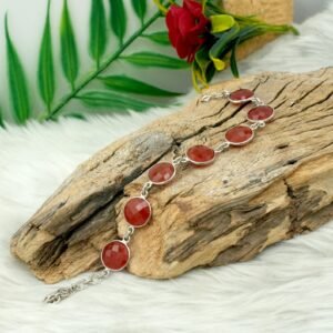 Natural AAA+ Quality Red Carnelian Bracelet In 925 Sterling Silver Natural Gemstone Sterling Silver Bracelet , Anniversary Gift NL0180-GS