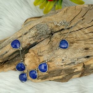 Natural Blue Genuine Lapis Lazuli 925 Sterling Silver Wedding Necklace Gemstone Necklace Anniversary Gift For Her NL0164-GS