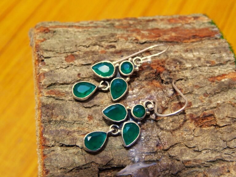 green onyx Boho Earrings 925 Sterling Silver Jewelry With gemstone green onyx faceted Anniversary Gift For Her E0311-GS