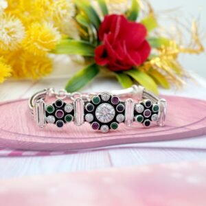Natural Cubic zirconia Blue onyx green onyx ruby Bracelet-925 Sterling Silver Jewelry With Gemstone Cubic Bracelet- For Girls & Women BR0051-GS