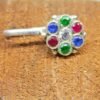 Sapphire, Ruby, Emerald, Zircon Nose Stud In 925 Sterling Silver | Silver Nose Ring |Sapphire Nose Ring | Round Nose Stud | Flower Nose Stud NR0005-GS