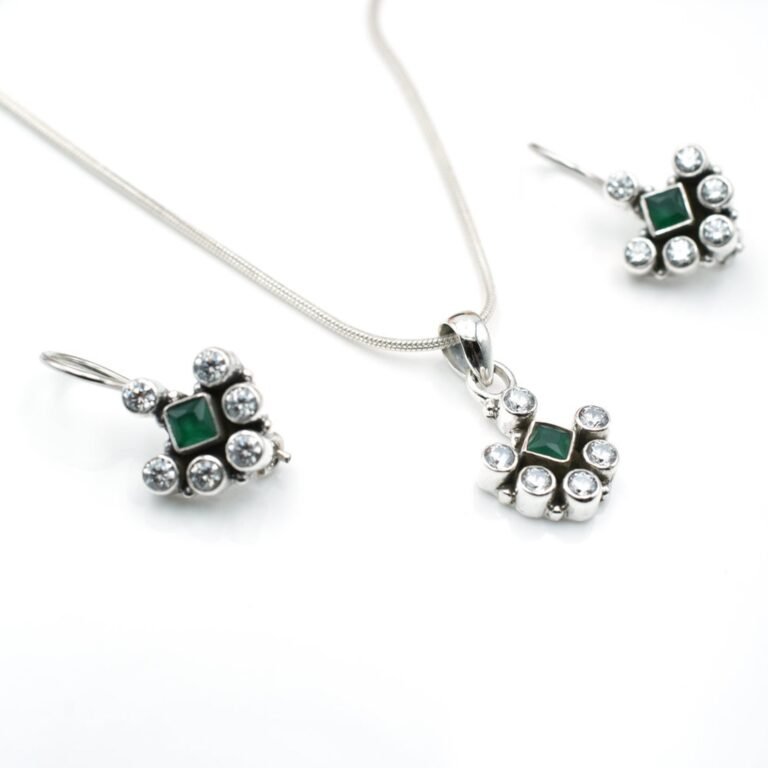Natural Multi Gemstone Floral Earring Stud & Pendant Set in 925 Sterling Silver Gemstone Studs Earring And Pendant With Silver Chain Jewelry NS0014-GS