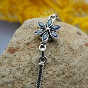 Natural Blue Sapphire Floral Wedding Bracelet 925 Sterling Silver Natural Gemstone Adjustable Bracelet Jewelry Anniversary Gift For Her BR0038-GS