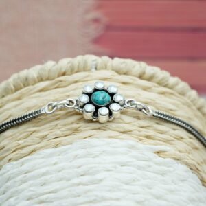Natural Turquoise & Freshwater Pearl Floral Chain Bracelet in 925 Sterling Silver Natural Multi Gemstone Bracelet Anniversary Gift For Her BR0135-GS