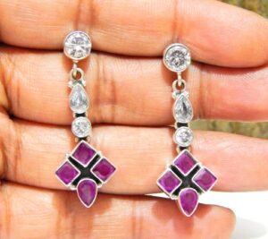 Ruby cubic zirconia Earring Stud 925 Sterling Silver Jewelry earring with gemstone Ruby Handmade Earring Gift for Girls & Women earring E0087-GS