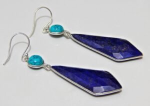 Lapis Lazuli turquoise 925 Sterling Silver Gemstone Earring Natural Fancy Kite Shape Faceted Lapis Lazuli Gemstone Silver Earring Jewelry E0052-GS