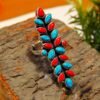 Natural Coral & Turquoise Multi Gemstone Ring 925 Sterling Silver | 925 Sterling Silver Ring | Turquoise Silver Ring | Coral Silver Ring R0351-GS