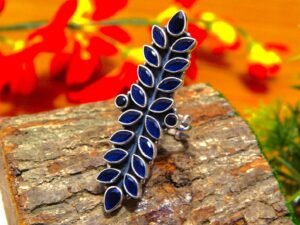 Natural Blue Sapphire Gemstone Long Ring 925 Sterling Silver Multi Gemstone Wedding Ring Anniversary Gift For Her R0181-GS