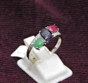 Natural Emerald, Sapphire, Ruby Ring, 925 Sterling Silver Jewelry ring for Women gift item Gemstone jewelry handmade ring R0123-GS